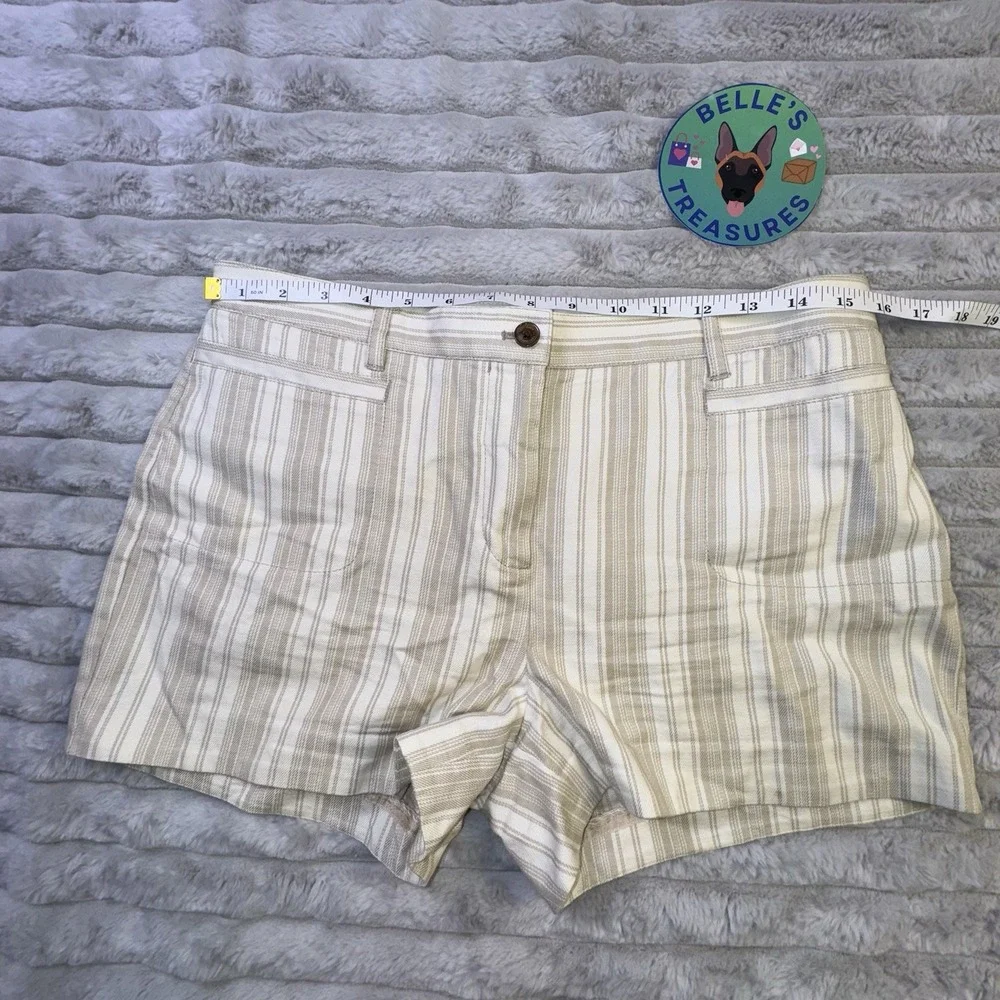 Tory Burch Shorts Sz 8 Beige White Stripe 3